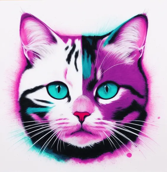 Cute cat painting with colored neons in a stylish, fashionable design