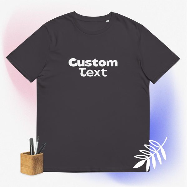 Anthracite custom shirt with a cool and dinamic background and some pencils that symbolize how this t-shirt is customizable and can be bought with your custom design printed on it.