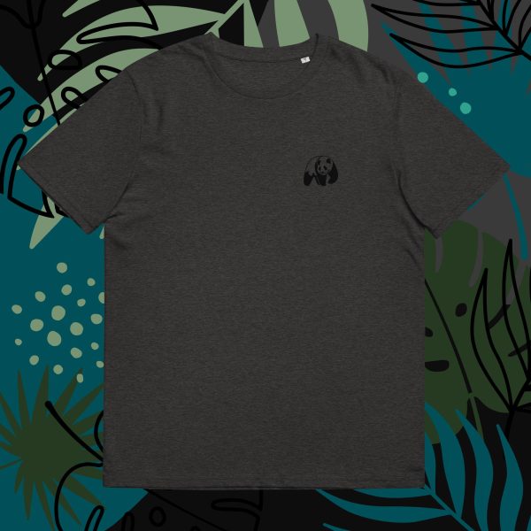 Basic Dark Heather Grey Sustainable Fashion T-Shirt with Panda Logo for Sustainability Best T-shirts for men and women