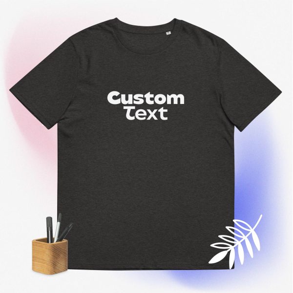 Dark Heather Grey custom shirt with a cool and dinamic background and some pencils that symbolize how this t-shirt is customizable and can be bought with your custom design printed on it.