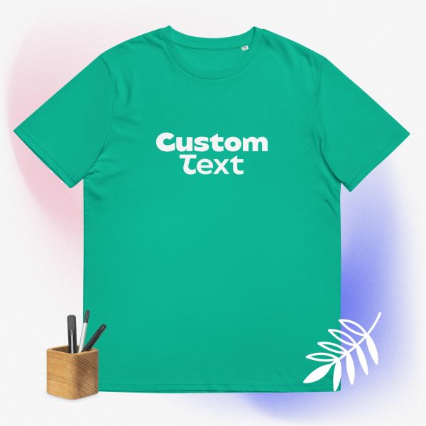 Go Green custom shirt with a cool and dinamic background and some pencils that symbolize how this t-shirt is customizable and can be bought with your custom design printed on it.