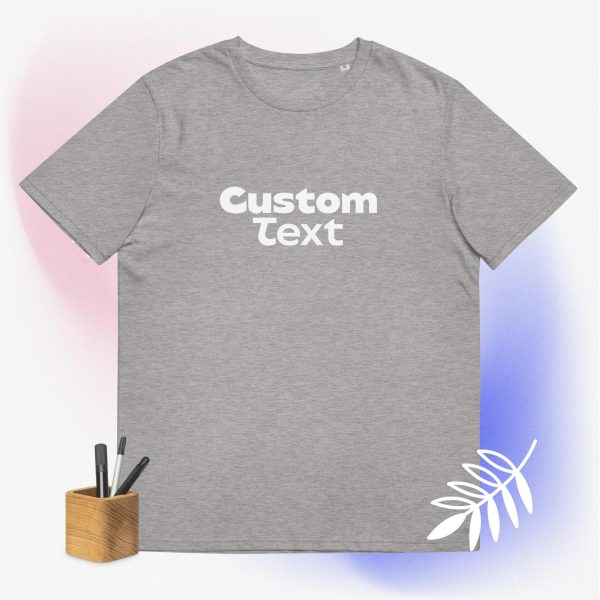 Heather grey custom shirt with a cool and dinamic background and some pencils that symbolize how this t-shirt is customizable and can be bought with your custom design printed on it.