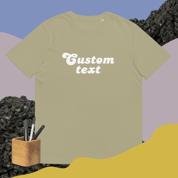 Sage custom shirt with a cool and dinamic background and some pencils that symbolize how this t-shirt is customizable and can be bought with your custom design printed on it.