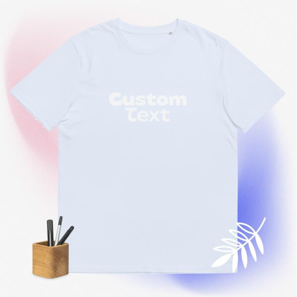 Serene Blue custom shirt with a cool and dinamic background and some pencils that symbolize how this t-shirt is customizable and can be bought with your custom design printed on it.