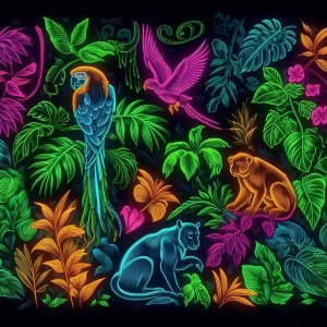 Neon-Hoodie-This-design-showcases-a-detailed-tropical-jungle-scene_-with-glowing-neon-animals-and-pl
