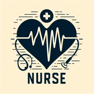 The image is a captivating graphic that marries symbolism with simplicity to pay homage to the nursing profession. At the heart of the image, quite literally, is an oversized icon of a heart, stylized in solid black. This heart is not just an organ, but a symbol of love, care, and compassion—one might say the very essence of nursing itself.\n\nThe heart is topped by a traditional white medical cross, evoking thoughts of healthcare, aid, and comfort. Enveloping the heart is a series of concentric lines and dots, suggesting a radiating energy or perhaps the reverberating impact that nurses have on their patients and the world around them.\n\nTraversing the heart\'s center is a zigzagging line that mirrors the vital signs one would see on a hospital monitor—a pulsing representation of life\'s rhythm, known as the heartbeat. This line is not just a graphical element; it is a lifeline, a manifestation of health and vitality, and a nod to the relentless effort nurses put into preserving it.\n\nBelow this life-affirming heartbeat lies the reaffirming, boldfaced word "NURSE," serving as a proud declaration and an anchor in the image\'s composition. The typography is straightforward and strong, much like the character of the nurses it represents.\n\nSwirling beneath the heart, partially looped around the image’s focal point, is an unmistakable symbol of the medical profession—a stethoscope. This familiar diagnostic tool, used to listen to the inner sounds of the body, reinforces the image’s message of medical care while subtly forming the letter \'S\', integrating into the word "NURSE".\n\nThis piece portrays nurses as vital and central to the healthcare system, represented by the central position of the heart and the elements within it. The color palette is simple yet warm, utilizing a cream background that conveys comfort and a non-intimidating environment, while the black foreground emphasizes clarity, professionalism, and the gravity of the nursing role.\n\nOverall, the image essentially captures the heart of nursing — a profession that beats with compassion, monitors the pulse of humanity, and responds to the call of care with unwavering dedication. It\'s a visual tribute to those who dedicate their lives to the health and wellness of others, an emblem of gratitude for their selfless service.