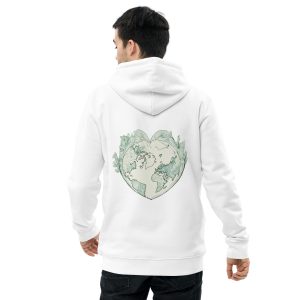 Organic cotton sustainable fashion eco conscious green planet earth heart design hoodie