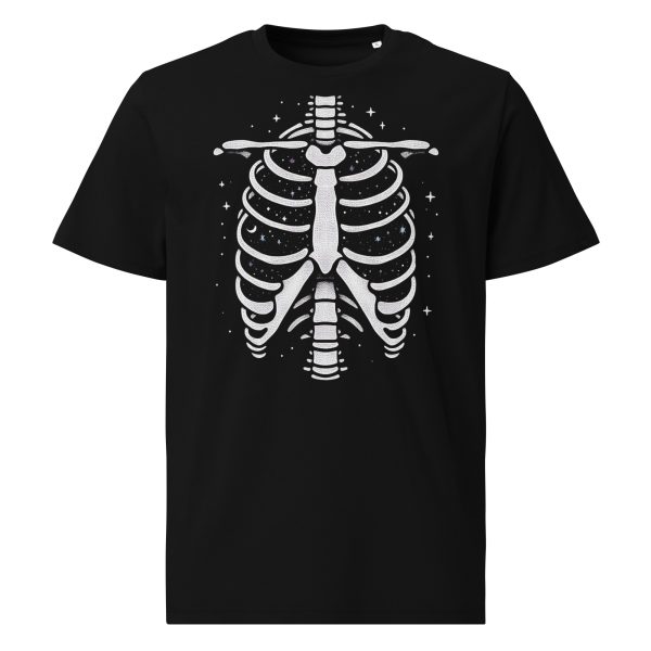 Organic cotton sustainable t-shirt with ribcage skeleton effect design stardust