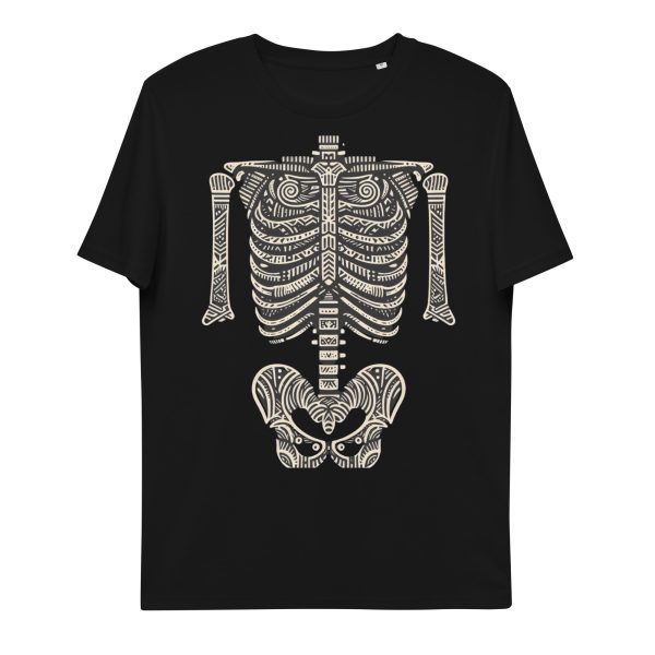 Black organic cotton sustainable t-shirt with skeleton design effect