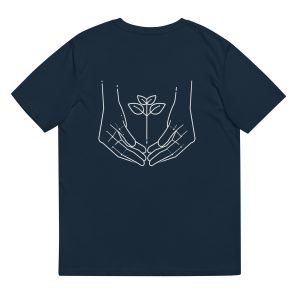 Sustainable fashion eco concious organic cotton plant hands t-shirt