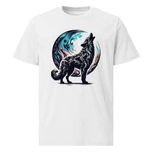 Majestic wolf howl moon design sustainable organic cotton t-shirt
