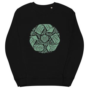 Sustainable fashion eco concious organic cotton recycling circle plant inspired sweatshirt