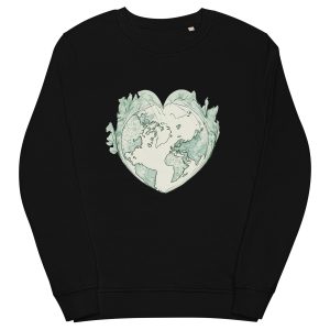 Organic cotton sustainable fashion eco conscious green planet earth heart design sweatshirt